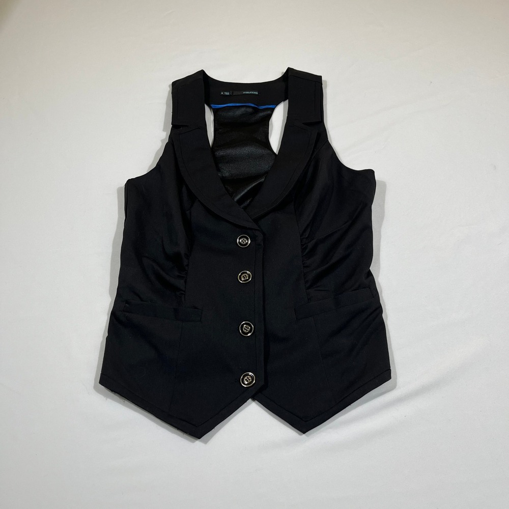 Maurices Vest Women Small Black Racerback Button Front Cinch Waistcoat